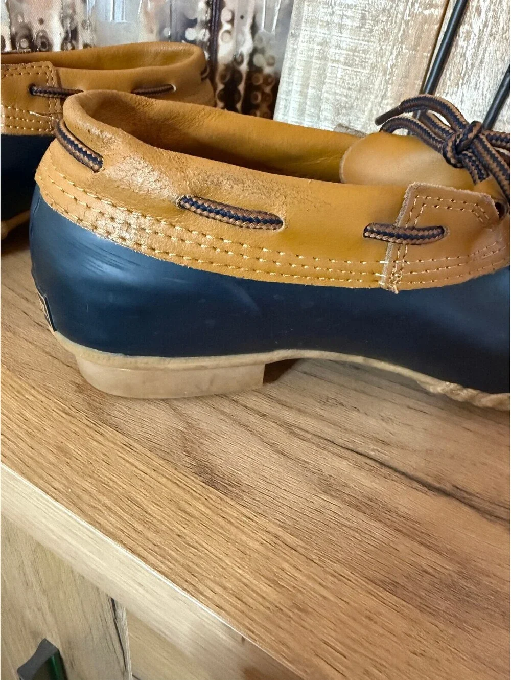 Woodstock Caribou Duck Shoes Women's 9M Navy Tan Rain Boots